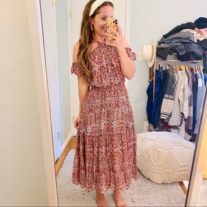 NEW MISA Halter Neck Boho Tiered Maxi Dress XS